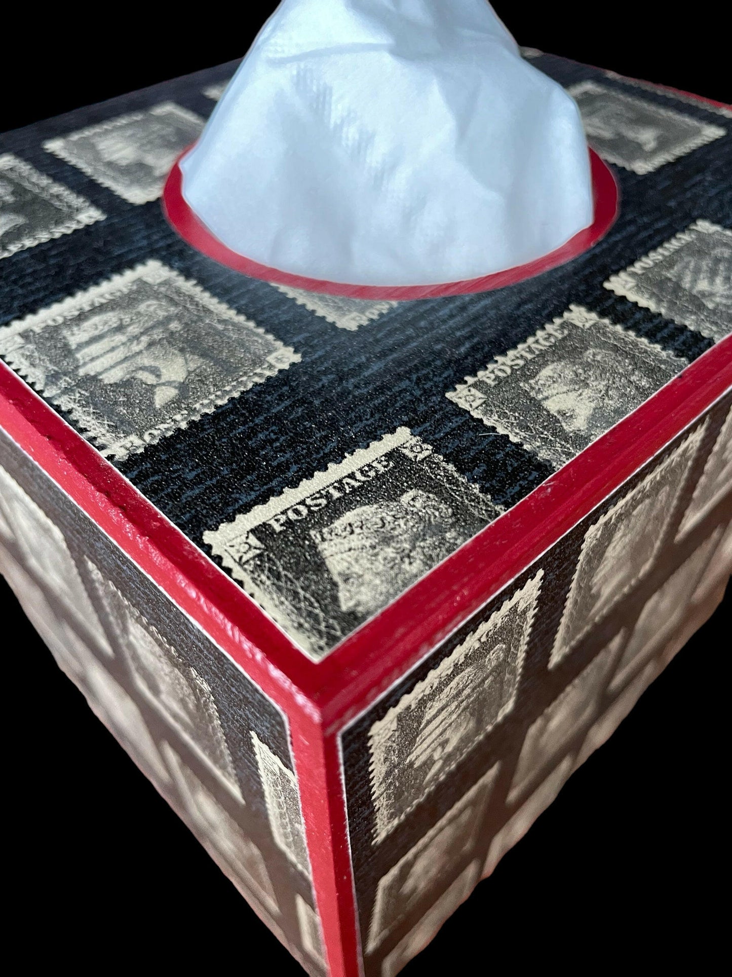 VICTORIA - Square tissue box cover - Decoupage in Penny Post/Andrew Martin.