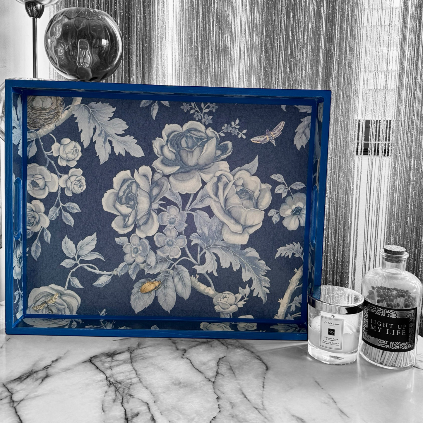 BRIGHTON tray available in 4 x sizes - Decoupage in Tansy Bloom/Sanderson x Giles Deacon in Atlantic colour way