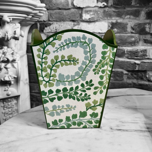 BARNES - waste paper bin - Decoupage in Fayola/Harlequin in clover/chalk colourway.