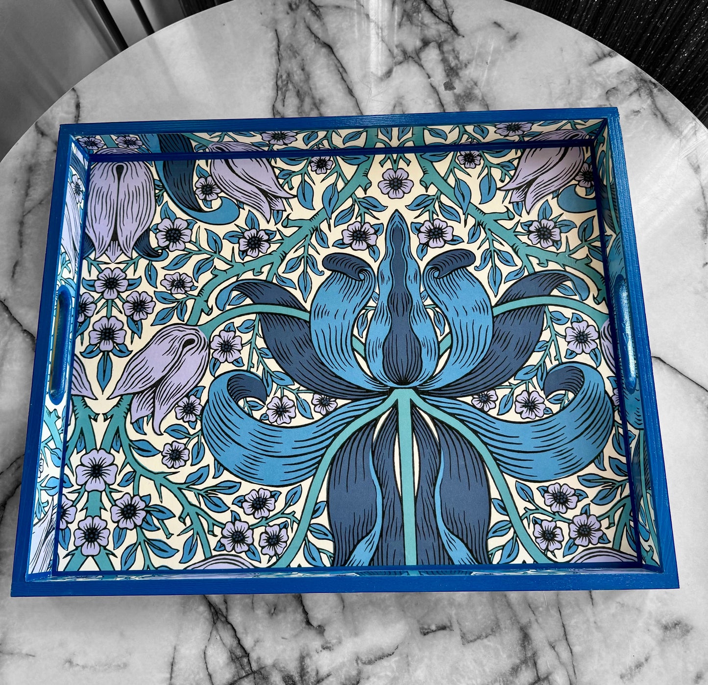 NOREEN Tray available in 4 x sizes - Decoupage in Spring Thicket/Morris & Co in Indigo/Lilac colour way