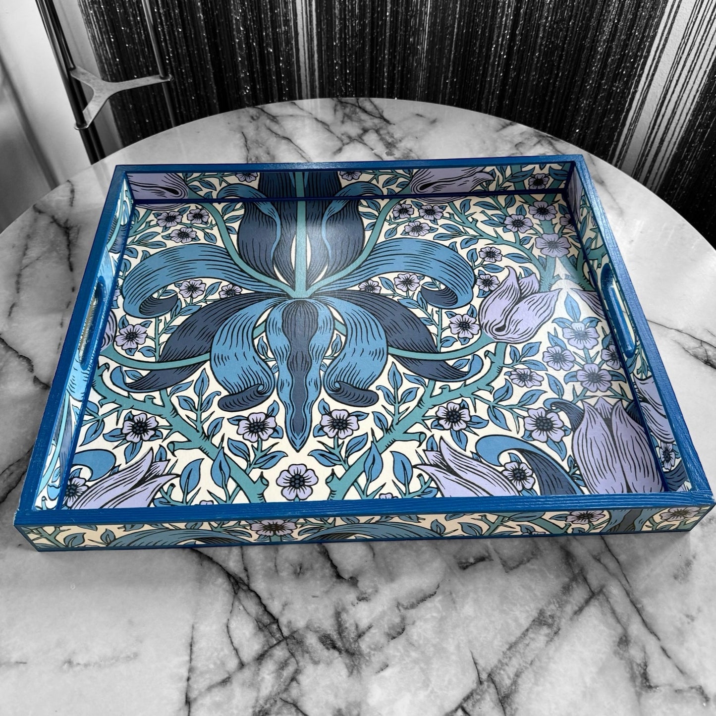 NOREEN Tray available in 4 x sizes - Decoupage in Spring Thicket/Morris & Co in Indigo/Lilac colour way