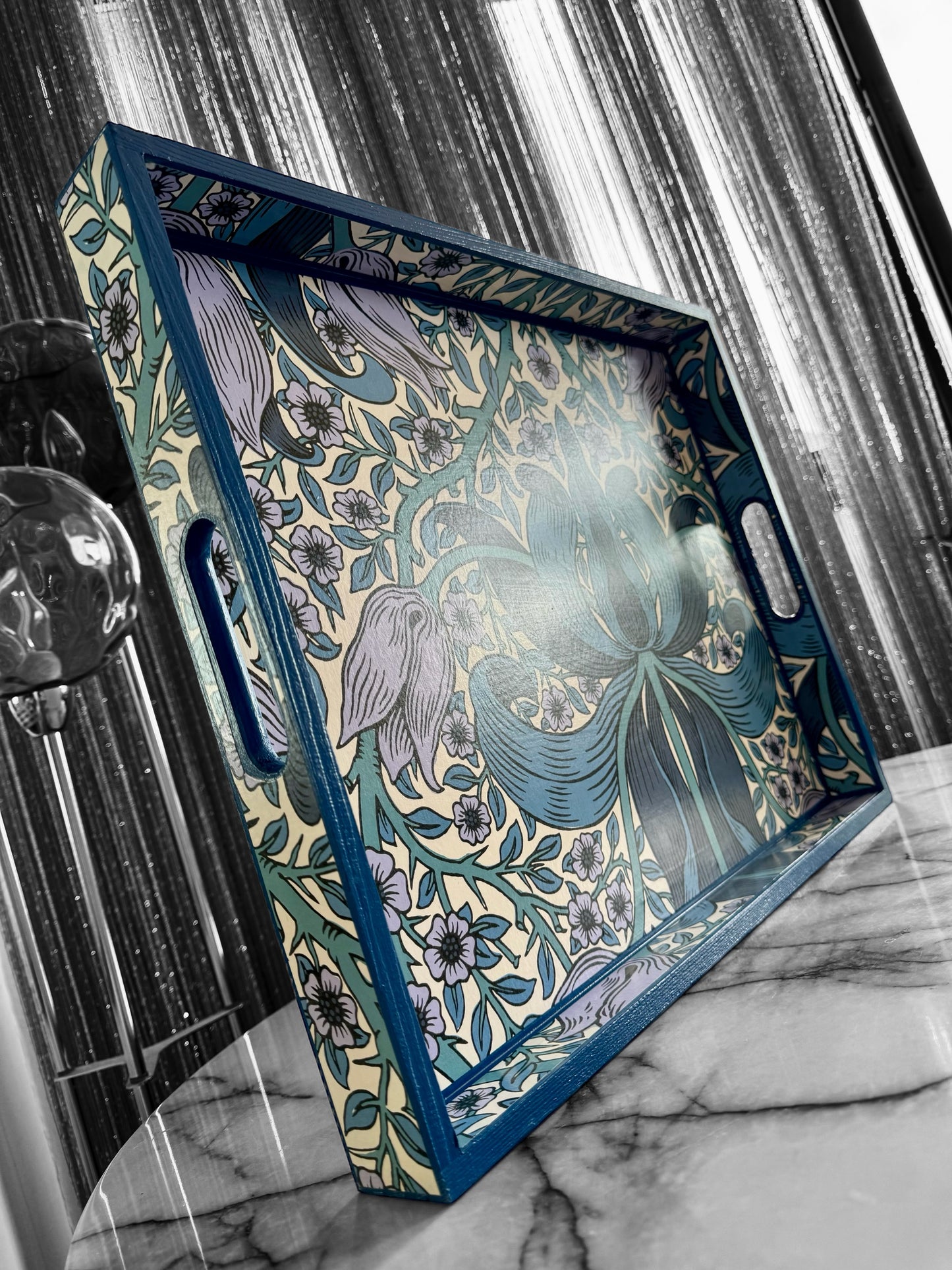 NOREEN Tray available in 4 x sizes - Decoupage in Spring Thicket/Morris & Co in Indigo/Lilac colour way