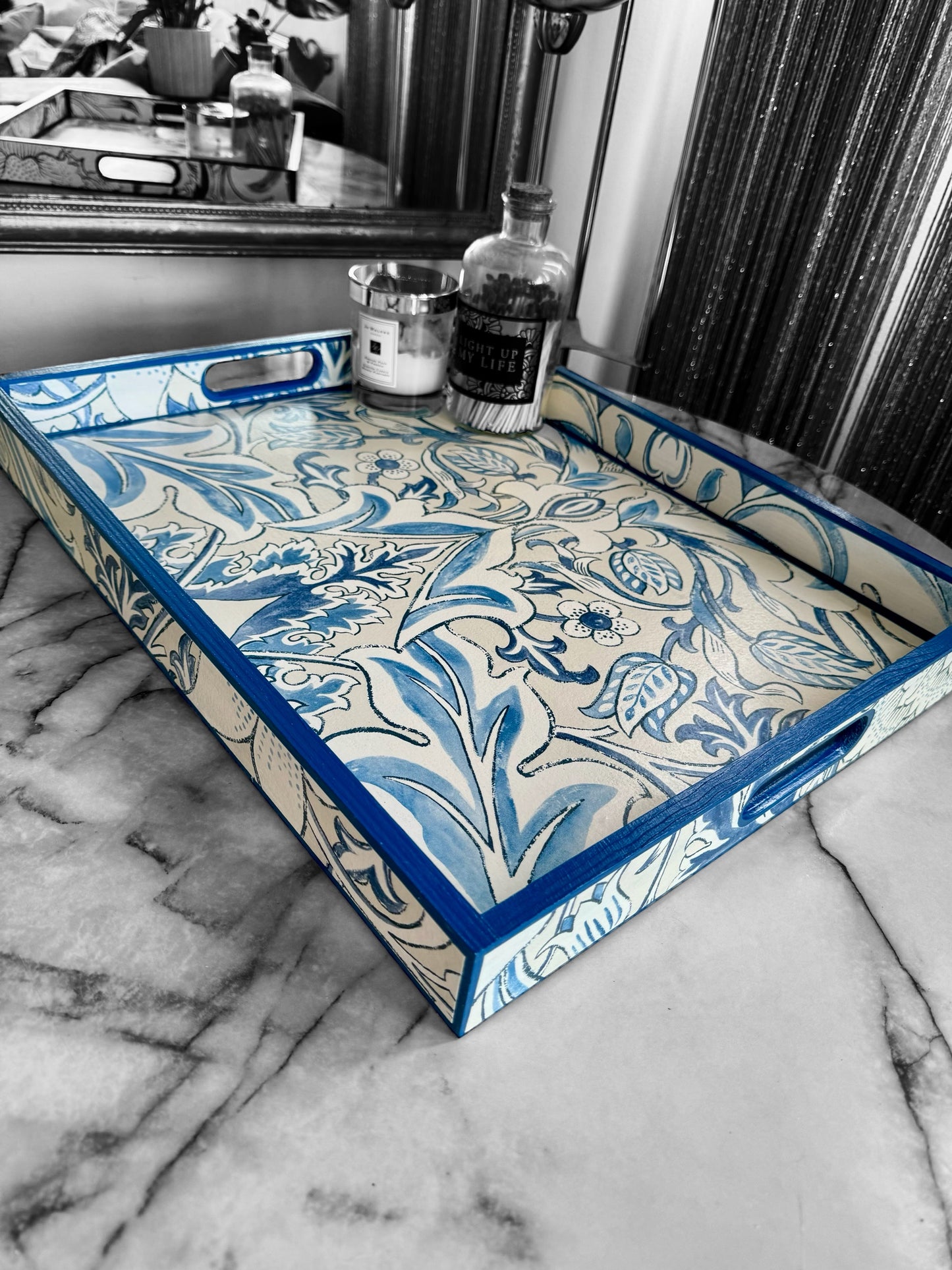 FULHAM tray available in 4 x sizes - Decoupage in Simply Severne/Morris & Co in blue colourway