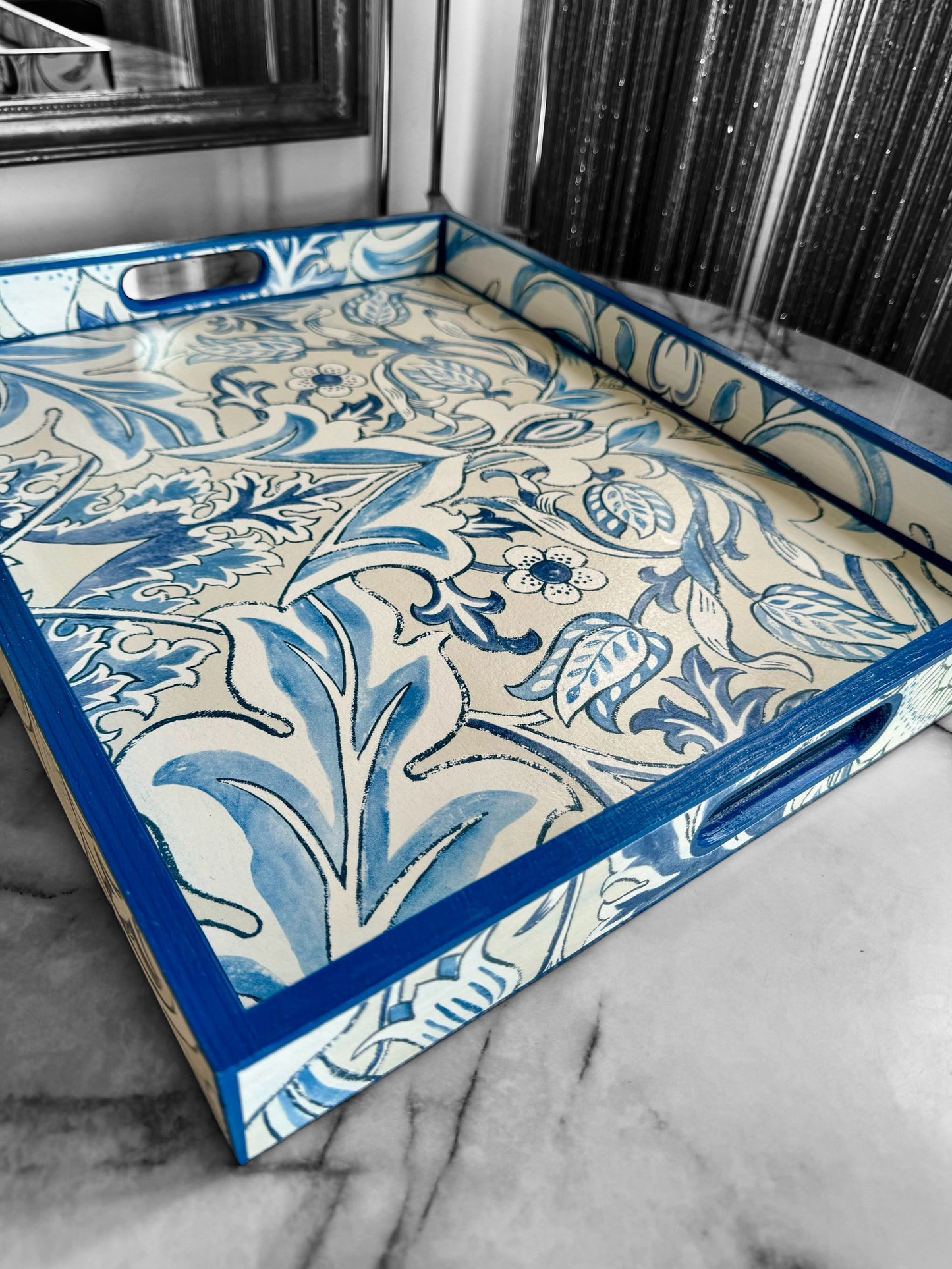 Fulham - Ottoman tray available in 4 x sizes - Decoupage in William Morris Simply Severne Morris & Co in woad colourway