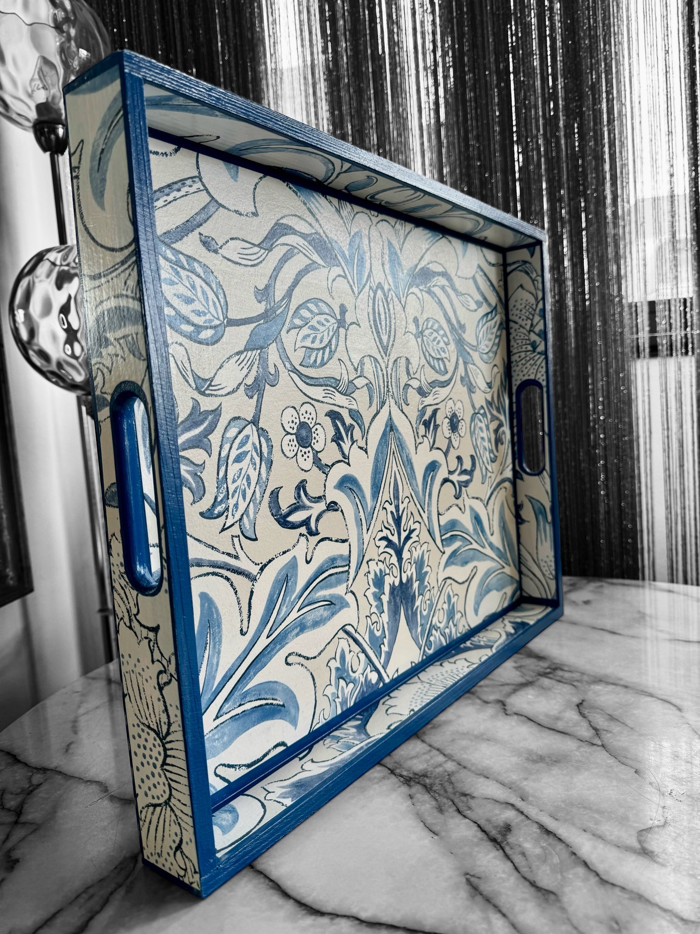 FULHAM tray available in 4 x sizes - Decoupage in Simply Severne/Morris & Co in blue colourway