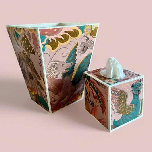 Stoke Newington - Matching set option for square or rectangle tissue box cover - Decoupage in Phantasia by House of Hackney in Tourmaline colourway.