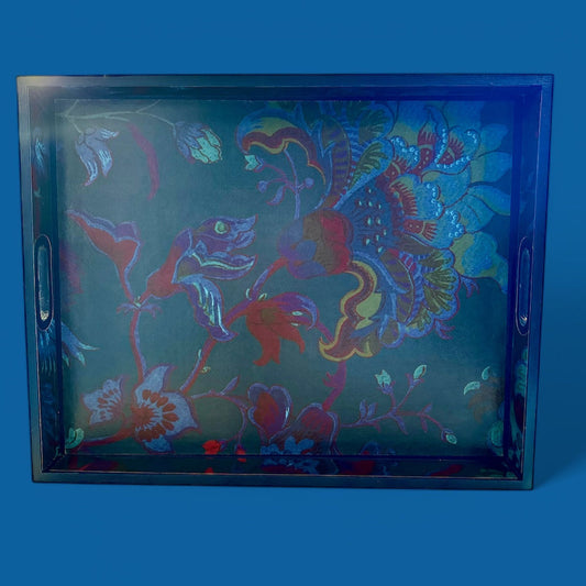 Dover - Ottoman tray available in 4 x sizes - decoupage in Majorelle by House of Hackney in petrol colourway