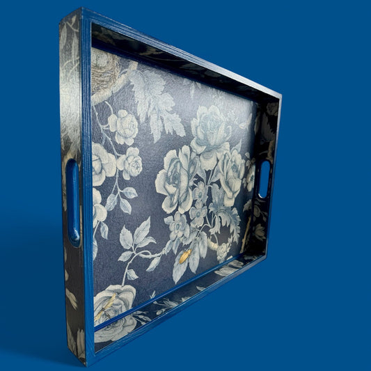 Esher - Ottoman tray available in 4 x sizes - Decoupage in Tansy Bloom by Giles Deacon in atlantis colourway
