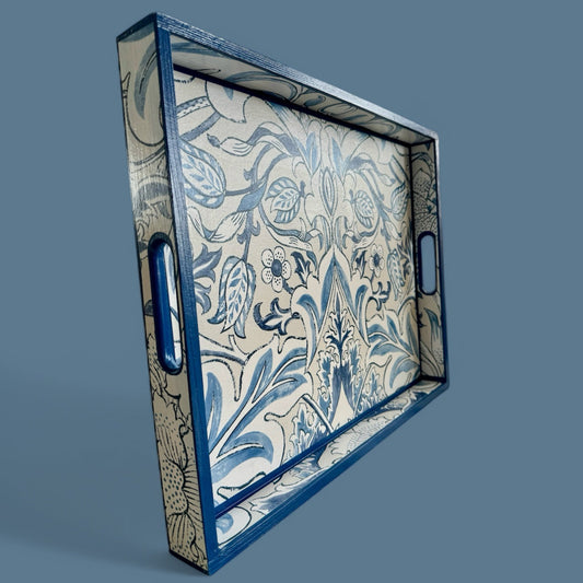 Fulham - Ottoman tray available in 4 x sizes - Decoupage in William Morris Simply Severne Morris & Co in woad colourway