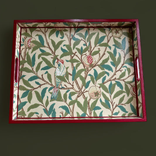 Gloucestershire - Ottoman tray available in 4 x sizes - Decoupage in Bird & Pomegranate by Morris & Co in sage colourway