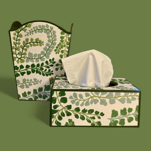 Barnes - Matching set - Waste paper bin & square or rectangle tissue box cover - Decoupage in Fayola by Harlequin in chalk colourway