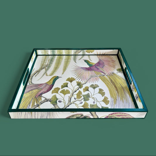 Kew Bird of Paradise ottoman tray,footstool tray,coffee table tray,green,lilac,available in 5 x sizes,matching items available handmade