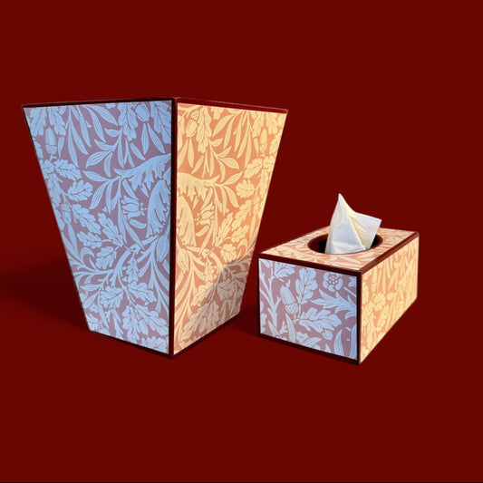 Fitzrovia - Matching set - Waste paper basket and square or rectangle tissue box cover - Decoupage in Acorn/Morris & Co in Blush colour way