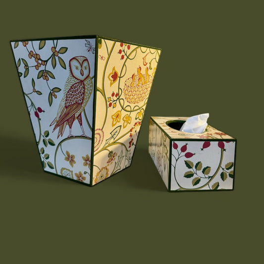 Nottingham - Matching set - Waste paper bin and square or rectangle tissue box cover - Decoupage in William Morris Newill by Morris & Co