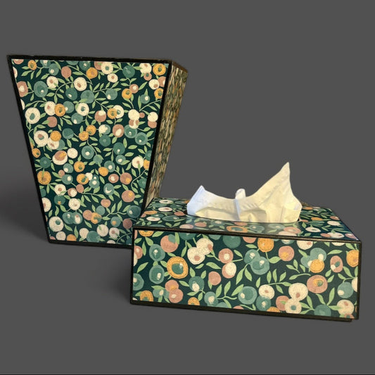 CARNABY - Waste paper bin - Decoupage in Liberty London/Wiltshire in Lechen colourway.