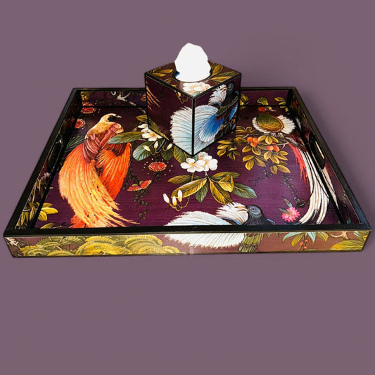 Dulwich -  Ottoman tray in 4 x sizes - Decoupage in Songbird oriental in purple colourway