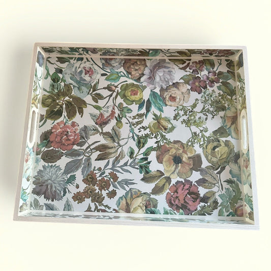 Designers Guild Mansur white floral tray,xl tray,ottoman tray,footstool tray,decoupage tray.Handmade in 5 X SIZES mothers day gift