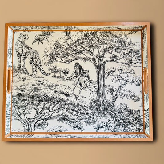 Cape Town - Ottoman tray available in 4 x sizes - Decoupage in Clarke & Clarke Kisumu in black/white colour way