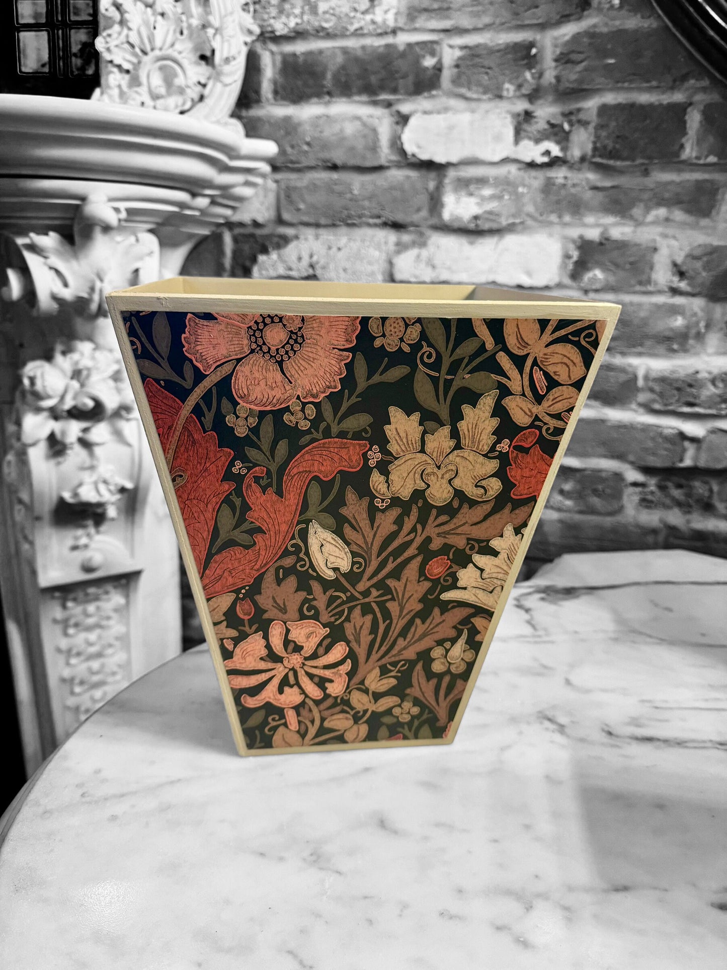 BELGRAVIA - waste paper bin  - Decoupage in Compton/Morris & Co in burnt orange/brown colourway