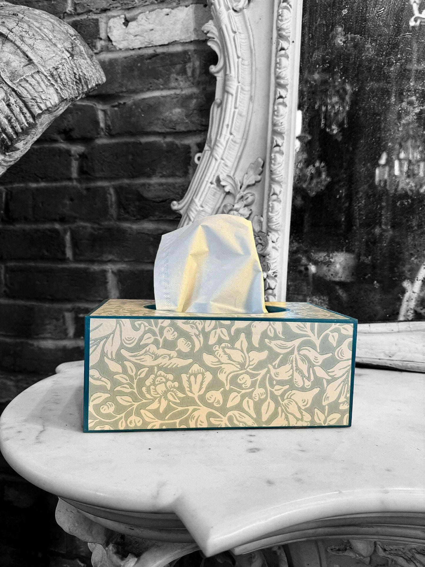 CHELSEA - Rectangle tissue box cover - Decoupage in Mallow/Morris & Co in Chalk/Duck Egg colour way..