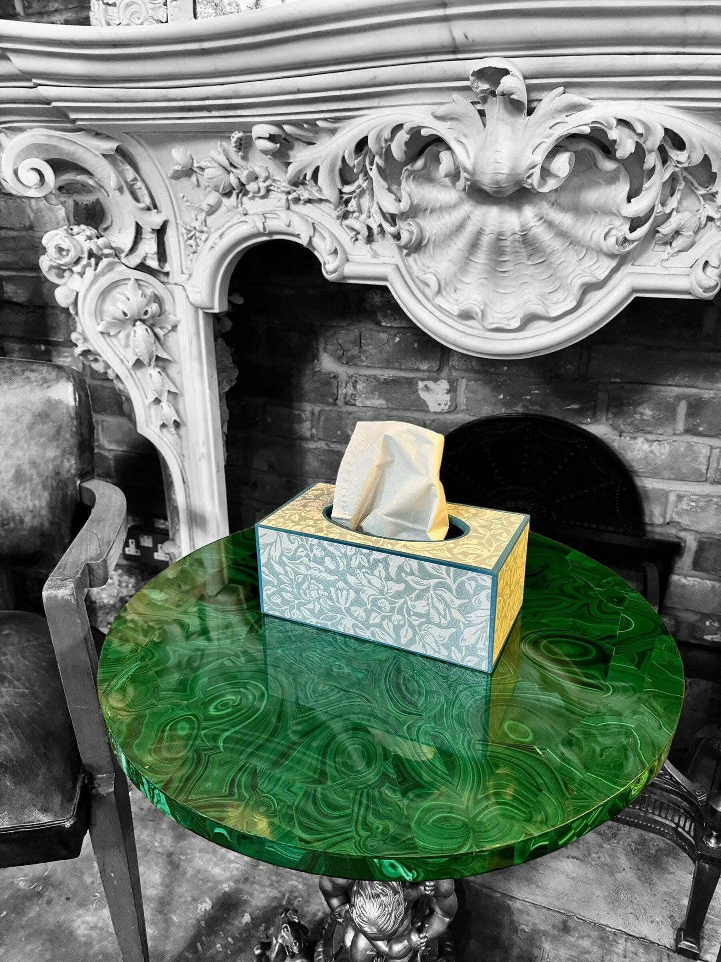 CHELSEA - Rectangle tissue box cover - Decoupage in Mallow/Morris & Co in Chalk/Duck Egg colour way..