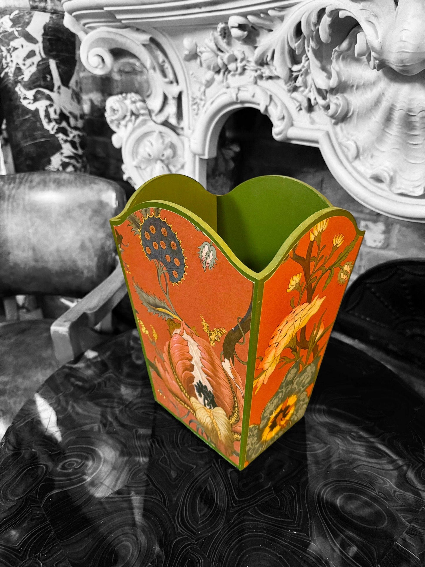 SHOREDITCH **LIMITED EDITION** Waste paper bin & rectangle or square tissue box - Decoupage in Artemis/House of Hackney in Sienna colourway.