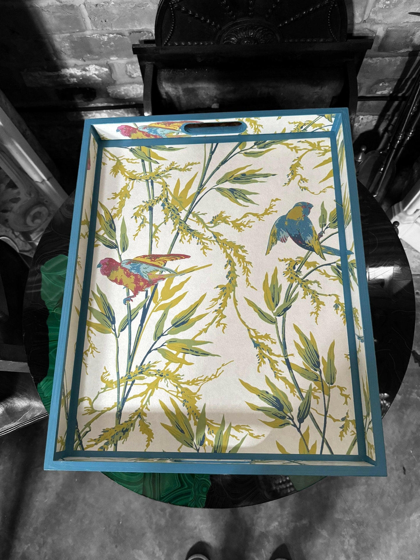 BLOOMSBURY tray in 4 sizes - Decoupage in Great Ormond St/Little Green in tropical colourway.