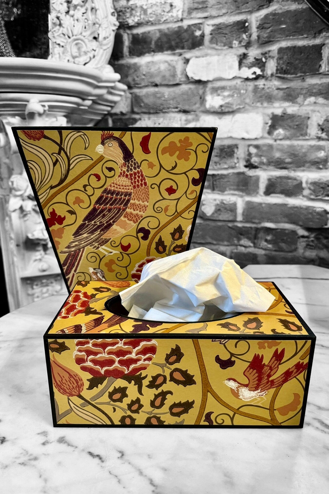 ASCOT - rectangle tissue box and waste paper bin - decoupage in Seasons by May/Morris &Co