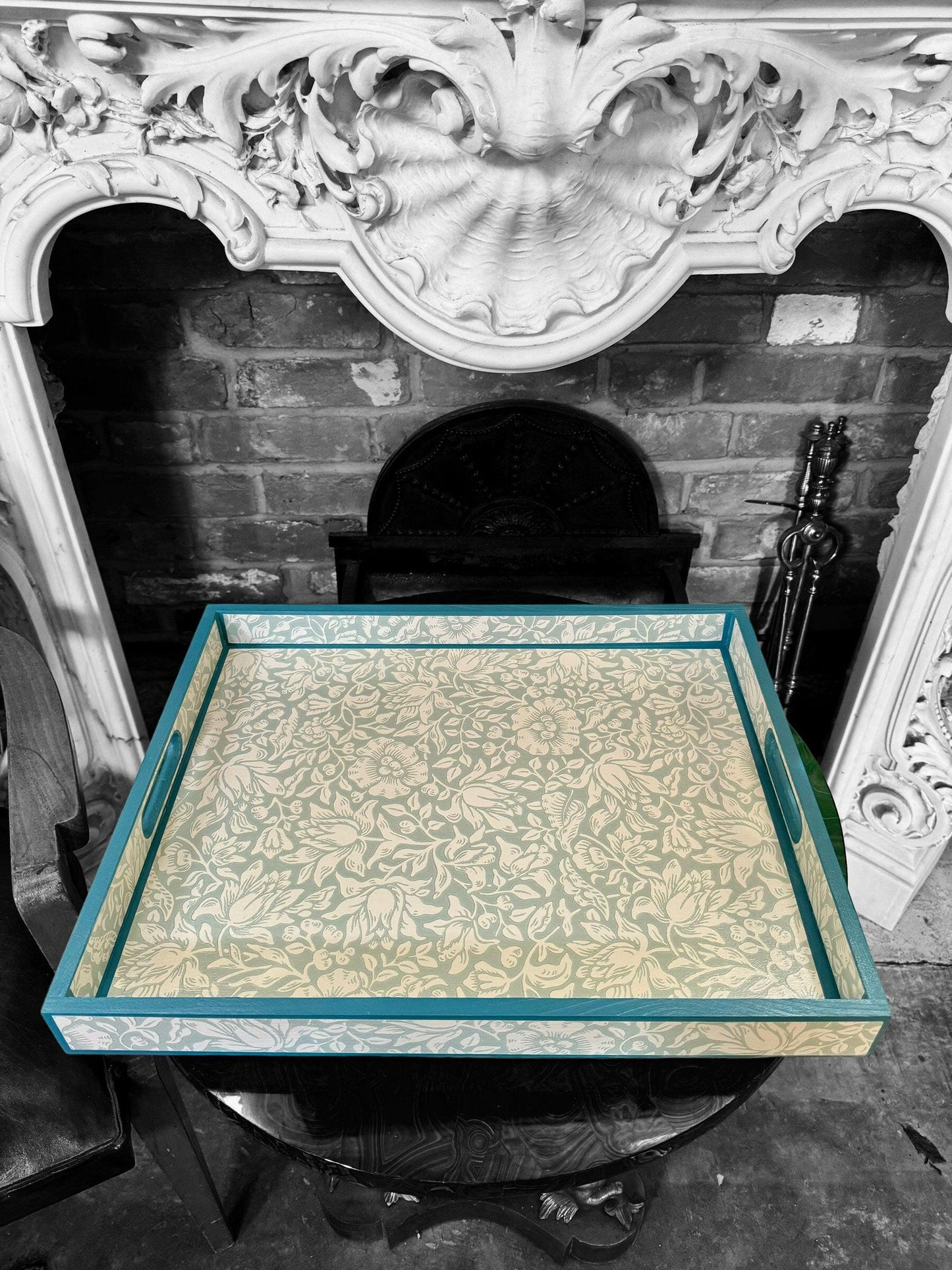 CHELSEA - Tray in 4 x sizes - Decoupage in Mallow/Morris & Co in Chalk/Duck Egg colour way..