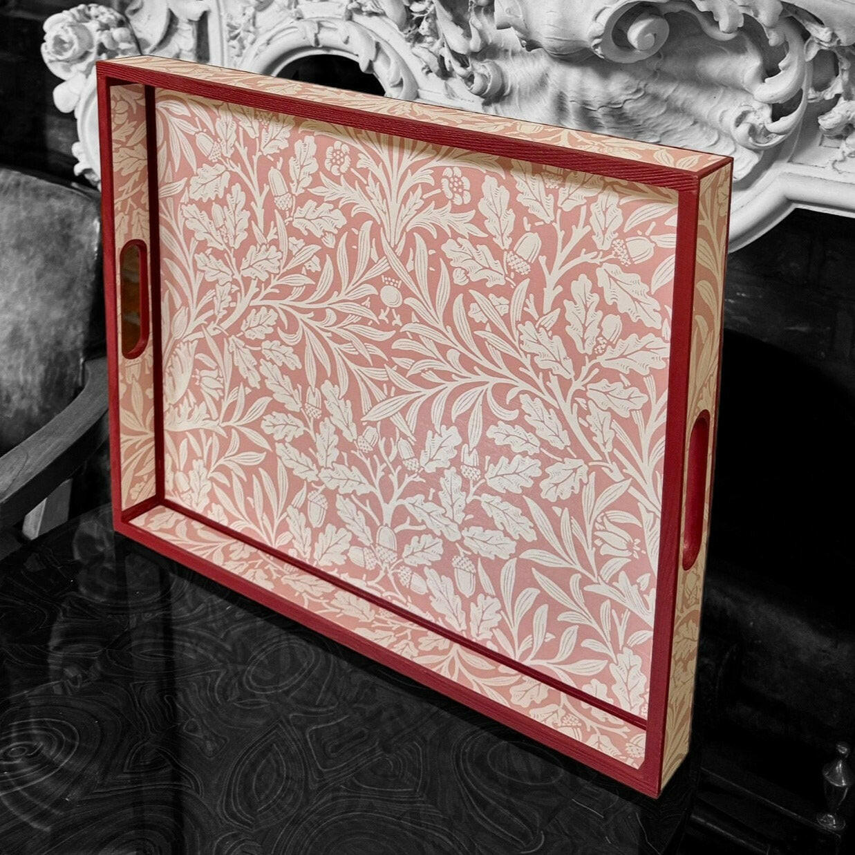 FITZROVIA - Tray in 4 x sizes - Decoupage in Acorn/Morris & Co in Blush colourway..