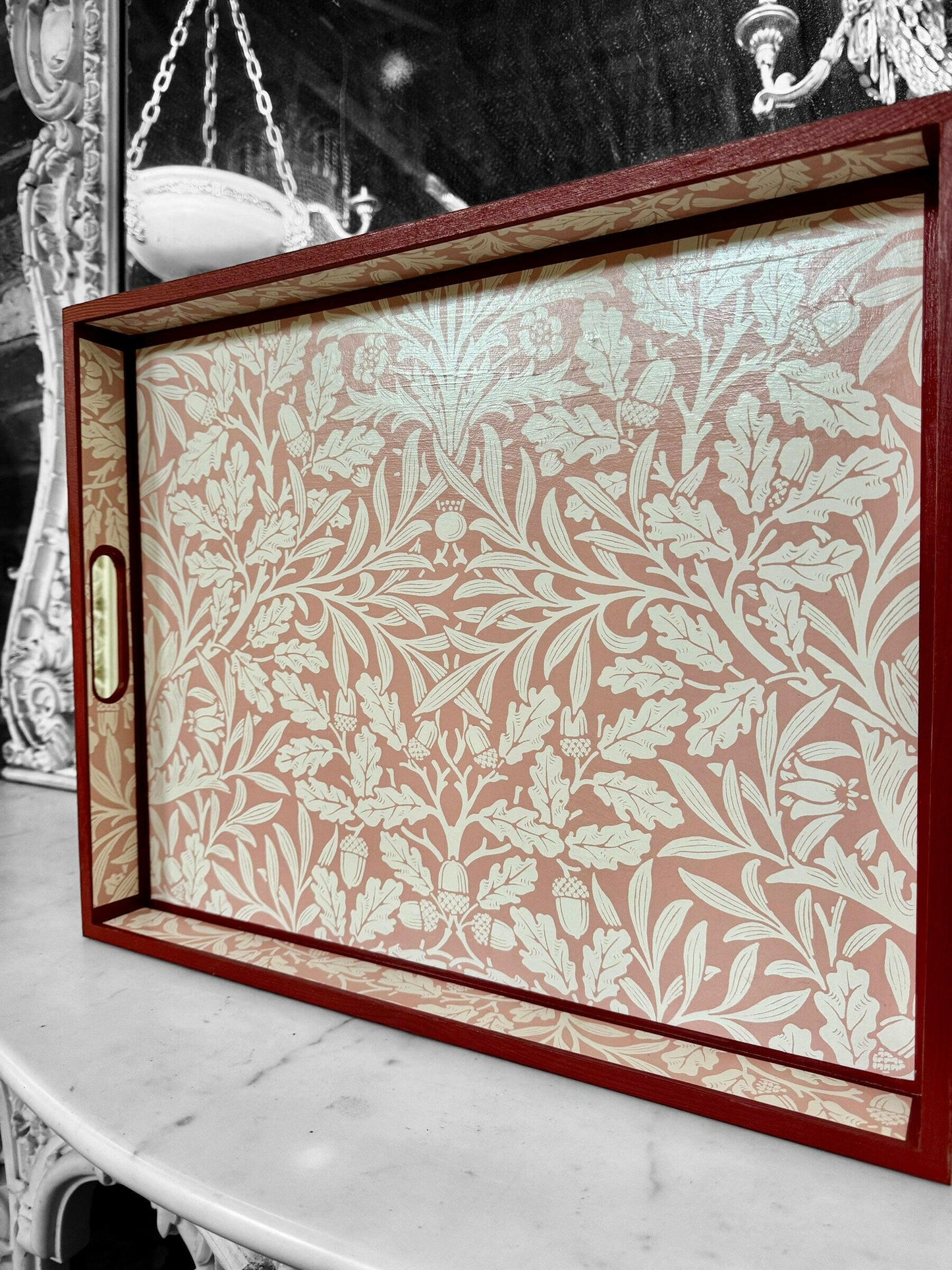 FITZROVIA - Tray in 4 x sizes - Decoupage in Acorn/Morris & Co in Blush colourway..