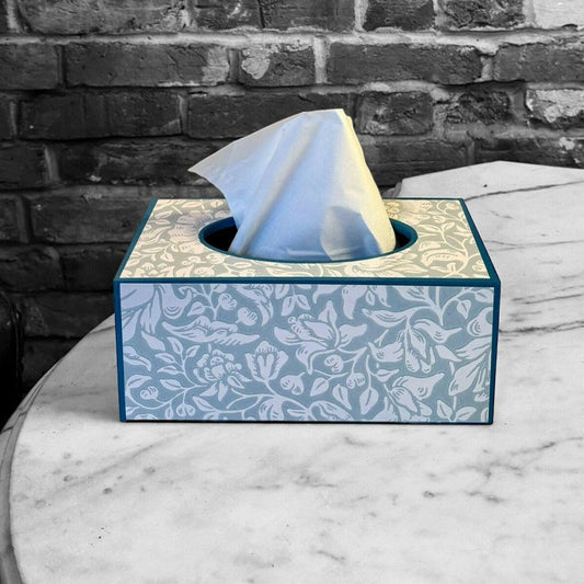 CHELSEA - Rectangle tissue box cover - Decoupage in Mallow/Morris & Co in Chalk/Duck Egg colour way..