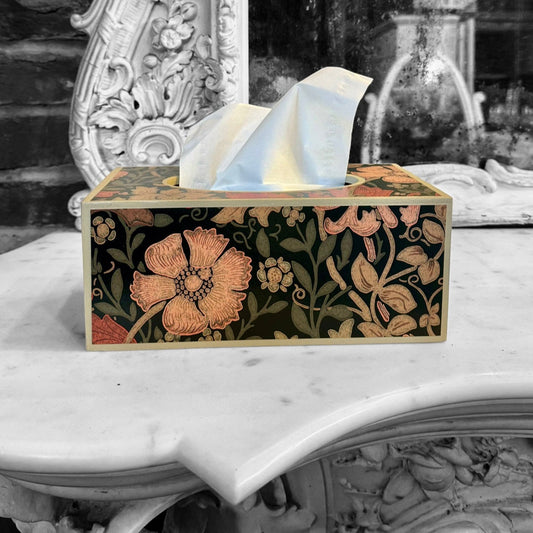 BELGRAVIA - rectangle tissue box cover - decoupage in Compton/Morris & Co in burnt orange/brown colourway