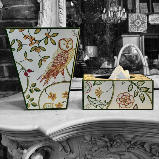 PIMLICO Waste paper bin & long tissue box cover - Decoupage in Newell/Morris and Co.