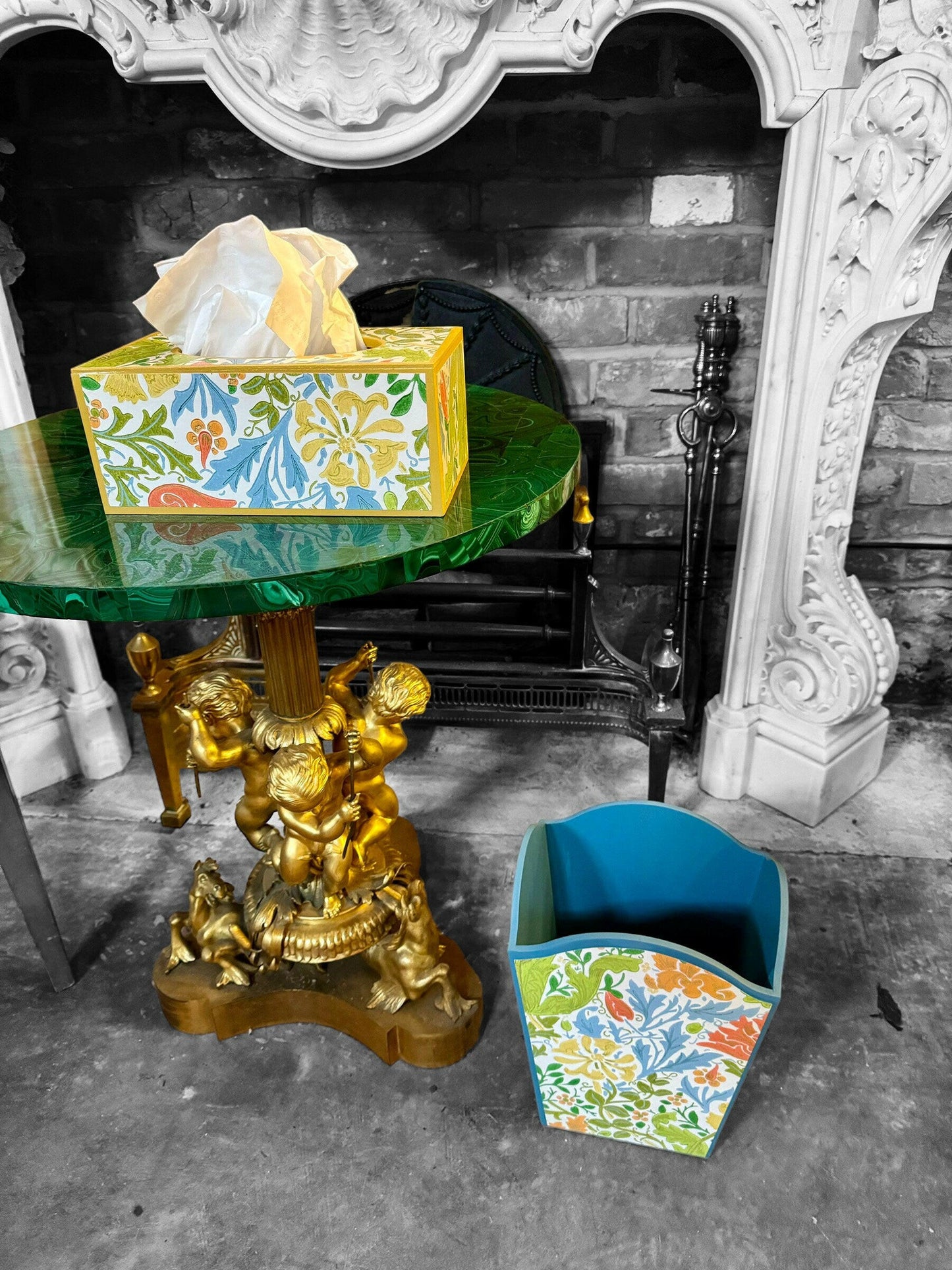 HAMPTON **LIMITED EDITION** Waste paper bin & tissue box cover - Decoupage Compton Spring/Cornubia/Ben Pentreath/Morris & Co.