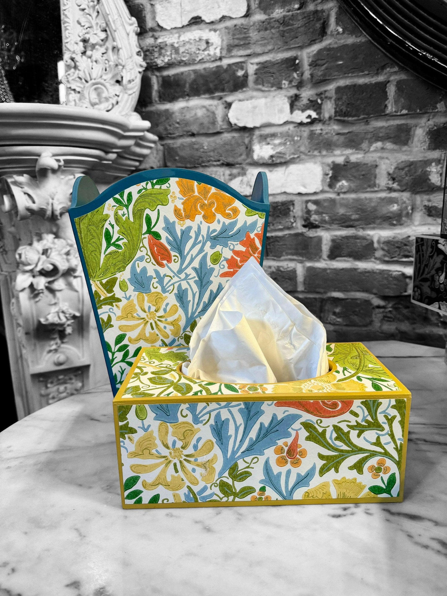 HAMPTON **LIMITED EDITION** Waste paper bin & tissue box cover - Decoupage Compton Spring/Cornubia/Ben Pentreath/Morris & Co.