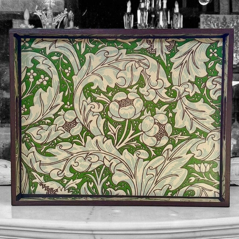 CLERKENWELL **LIMITED EDITION** tray 2 x sizes available - Decoupaged in Batchelor's Button/Morris &Co - colourway leaf green/sky..